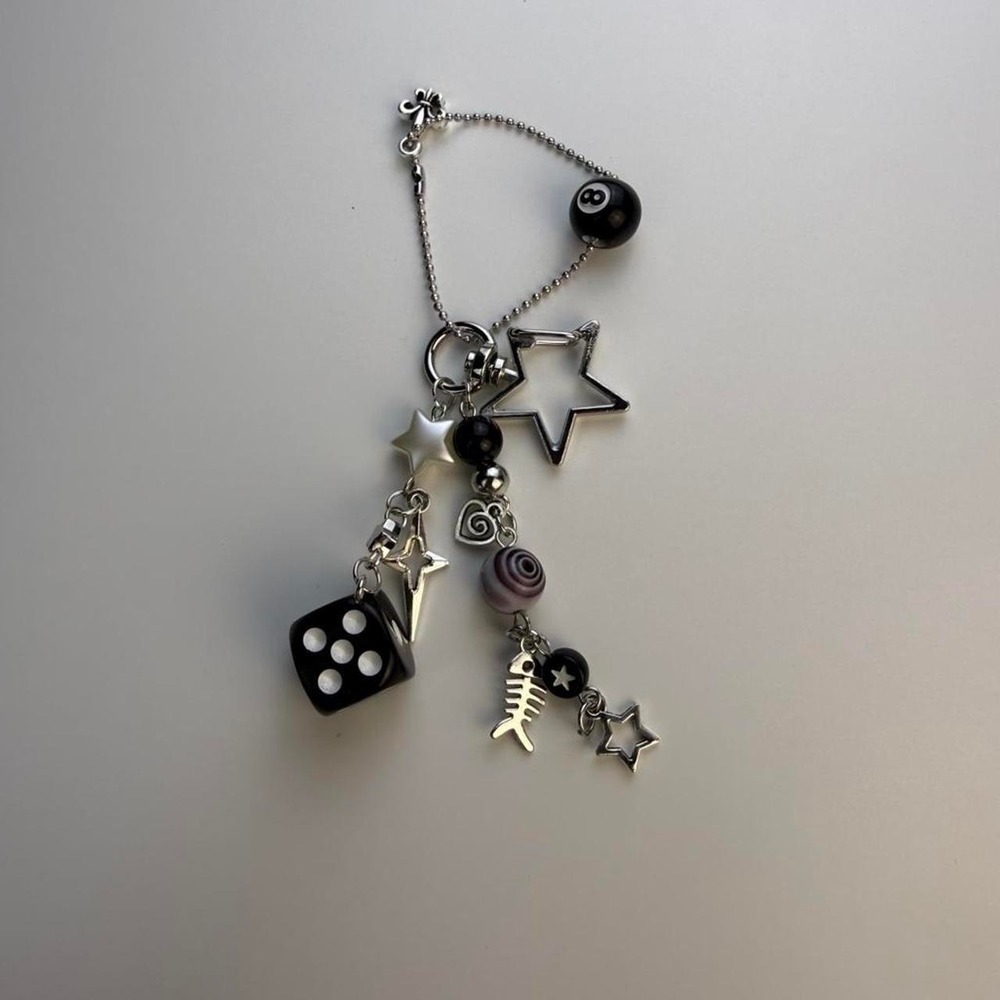 Unbranded Silver Dice 8-Ball Star Keychain Bag Charm Mixed Media Accessory